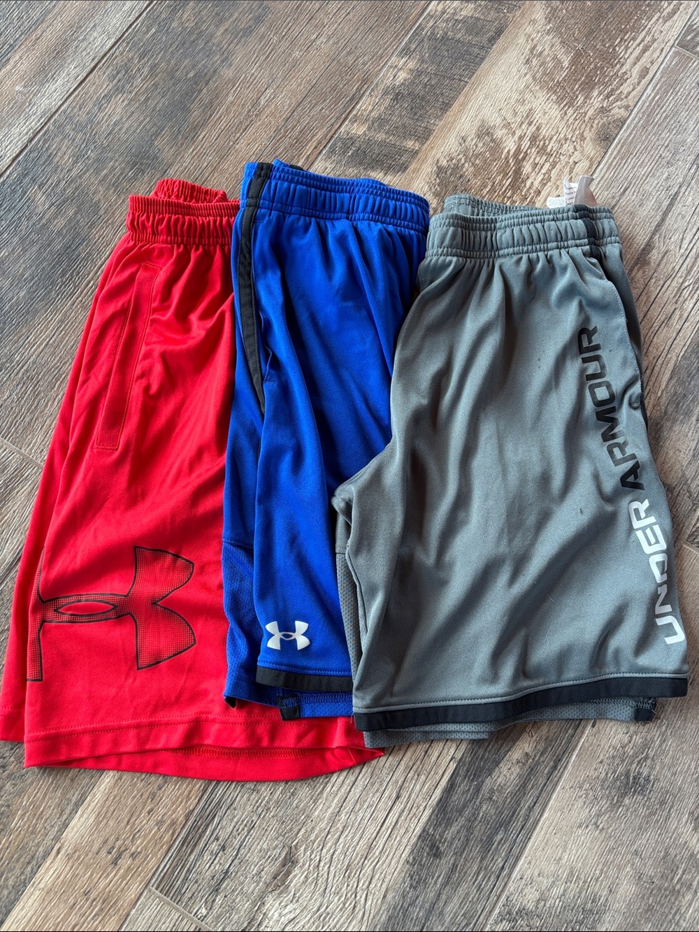 Under Armour Boys Athletic Shorts - Red, Blue, Gray